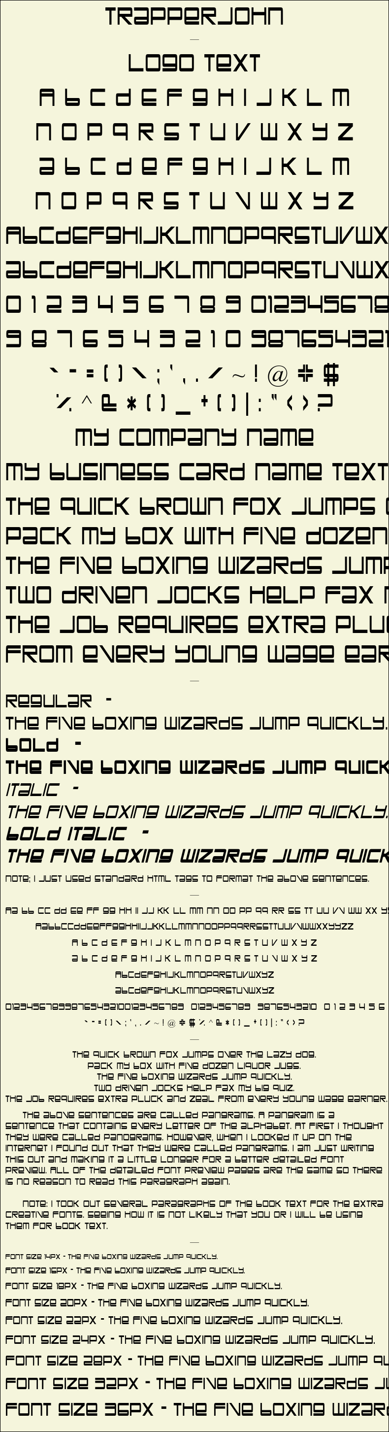 Detailed Picture Preview of The Font - TrapperJohn