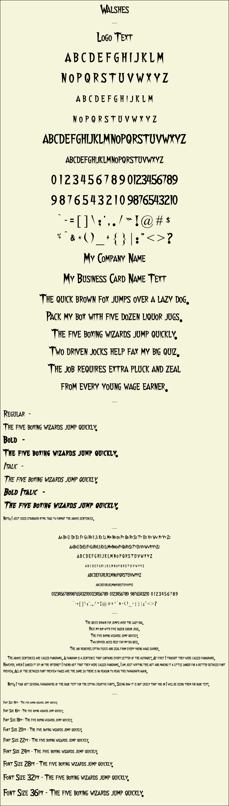 Detailed Picture Preview of The Font - Walshes