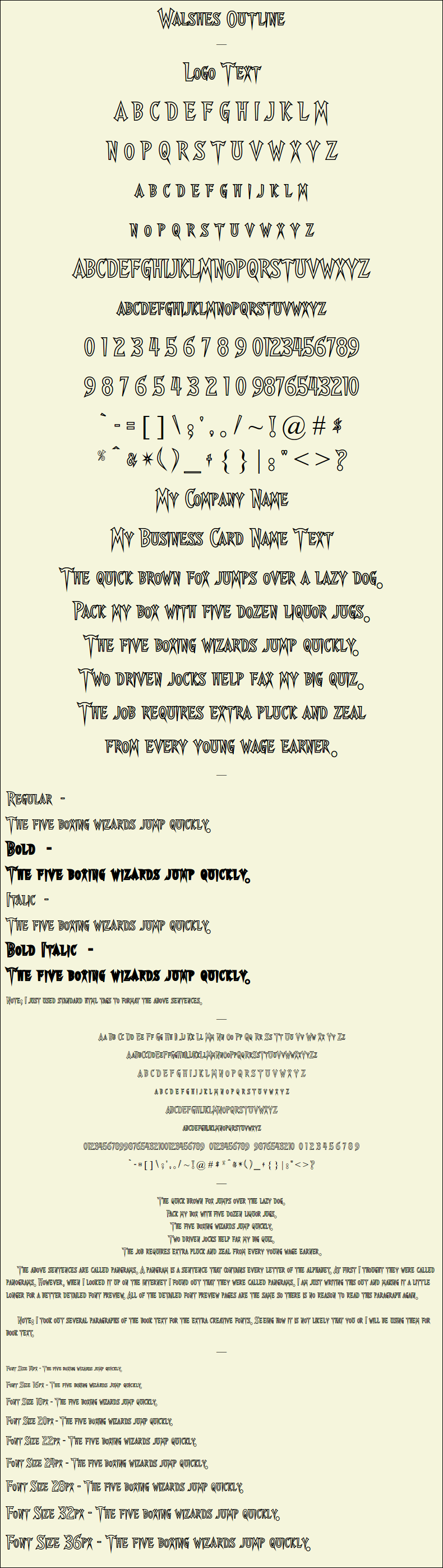 Detailed Picture Preview of The Font - Walshes Outline