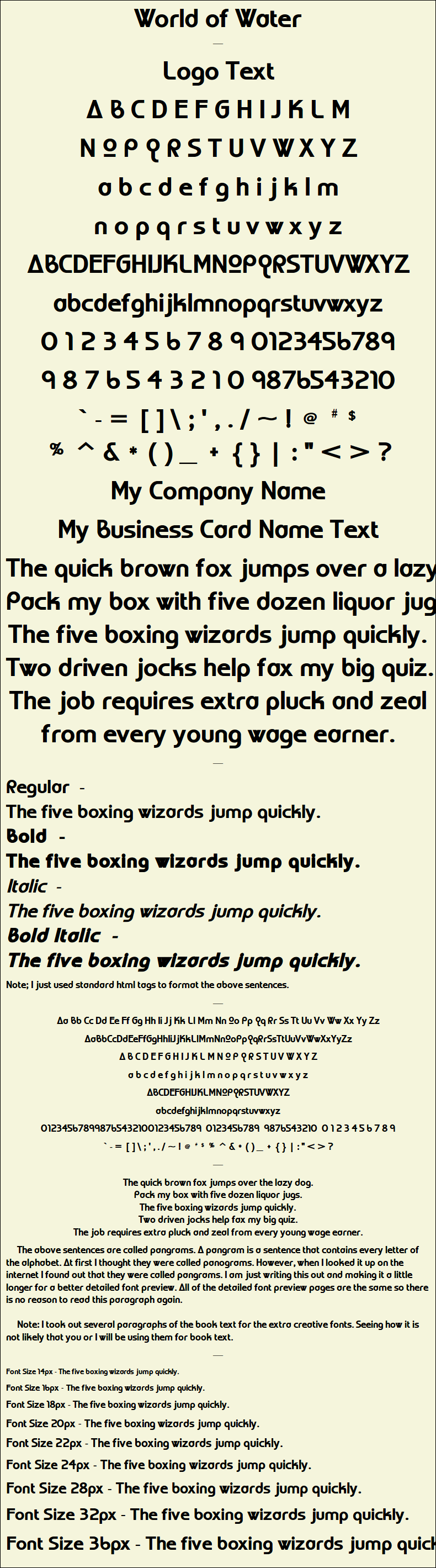Detailed Picture Preview of The Font - World of Water