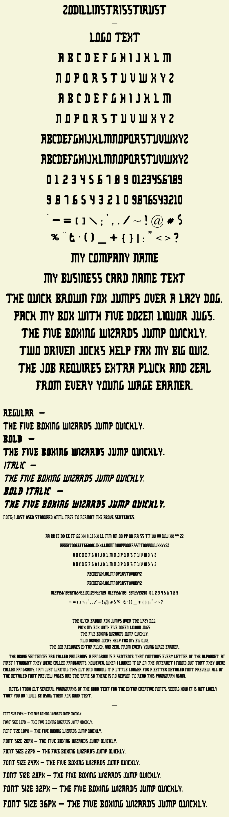 Detailed Picture Preview of The Font - Zodillinstrisstirust