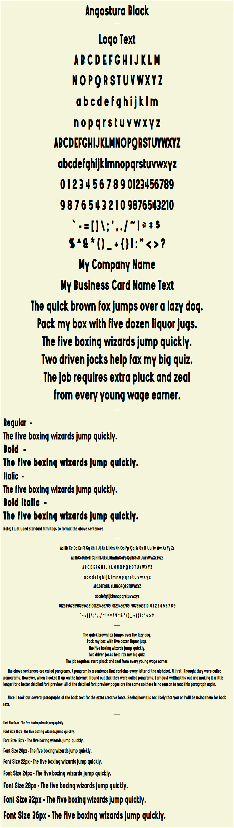 Detailed Picture Preview of The Font - Angostura Black