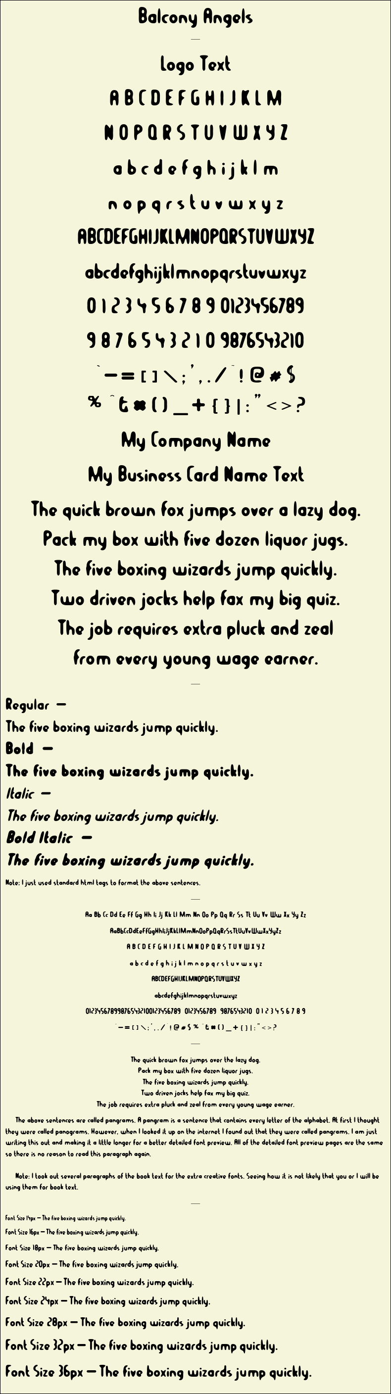 Detailed Picture Preview of The Font - Balcony Angels