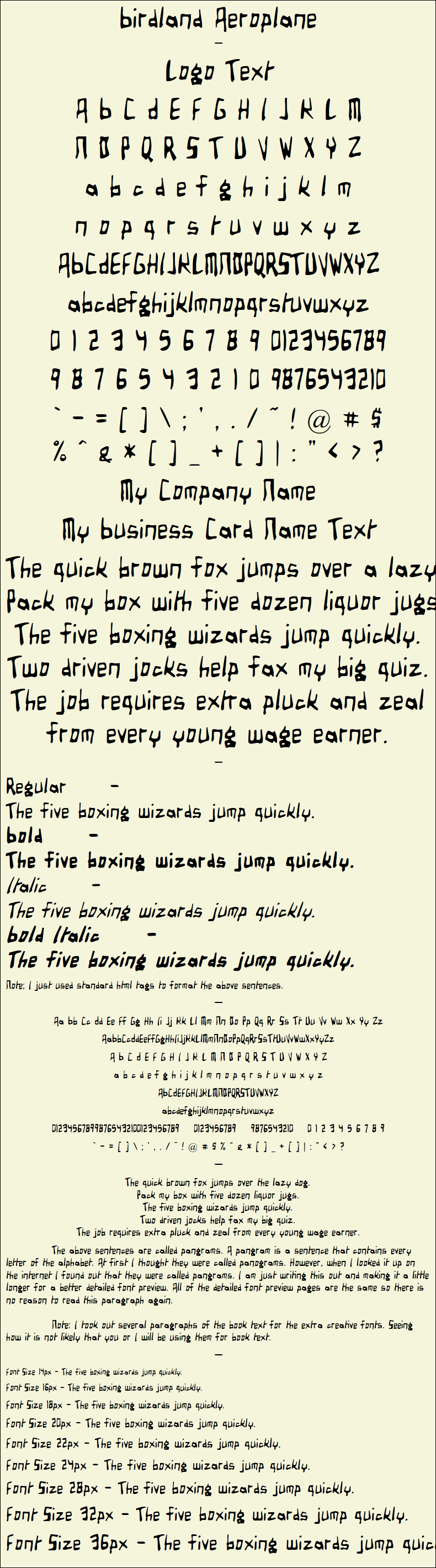 Detailed Picture Preview of The Font - Birdland Aeroplane