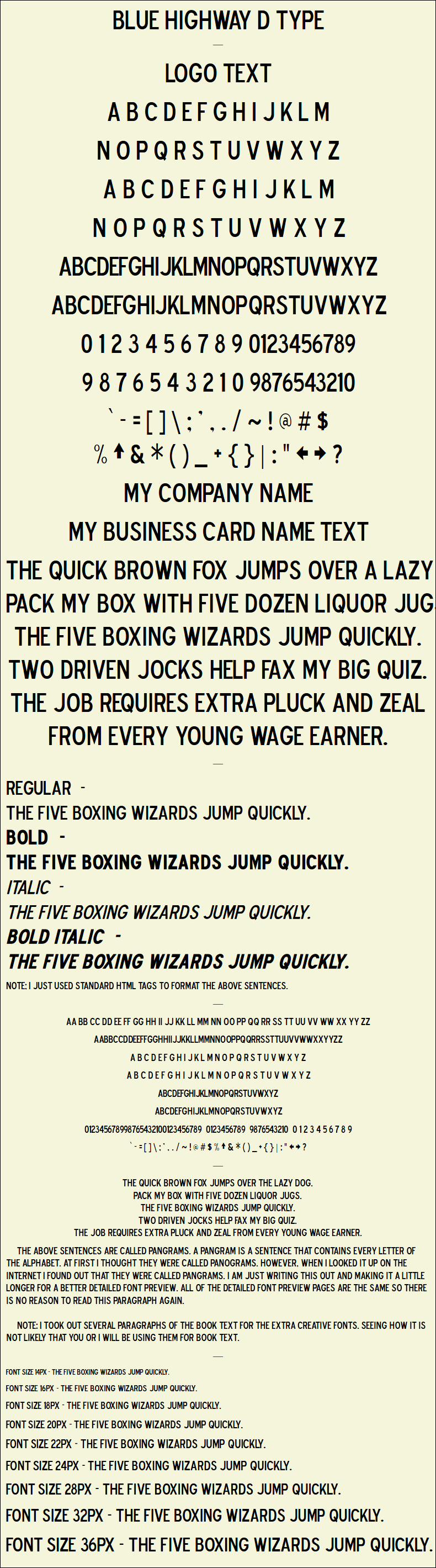 Detailed Picture Preview of The Font - Blue Highway D Type