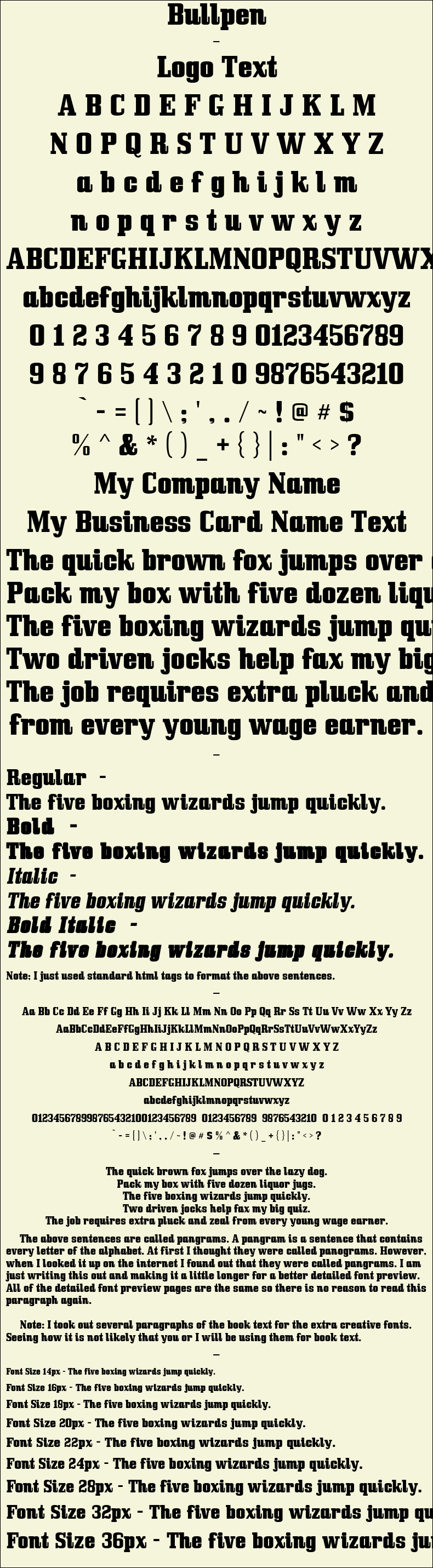 Detailed Picture Preview of The Font - Bullpen