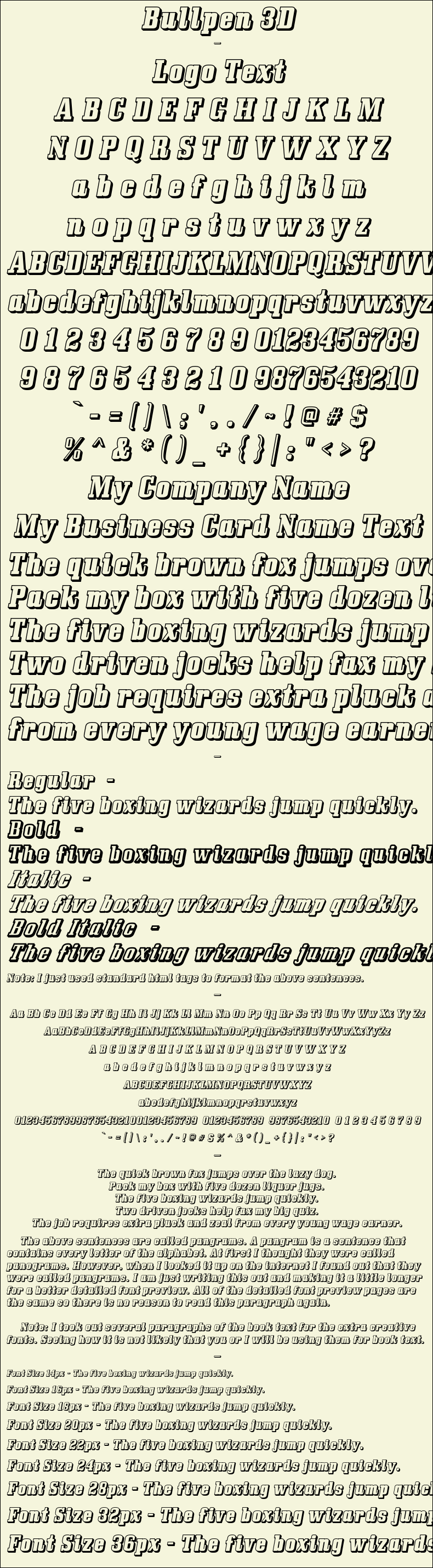 Detailed Picture Preview of The Font - Bullpen 3D