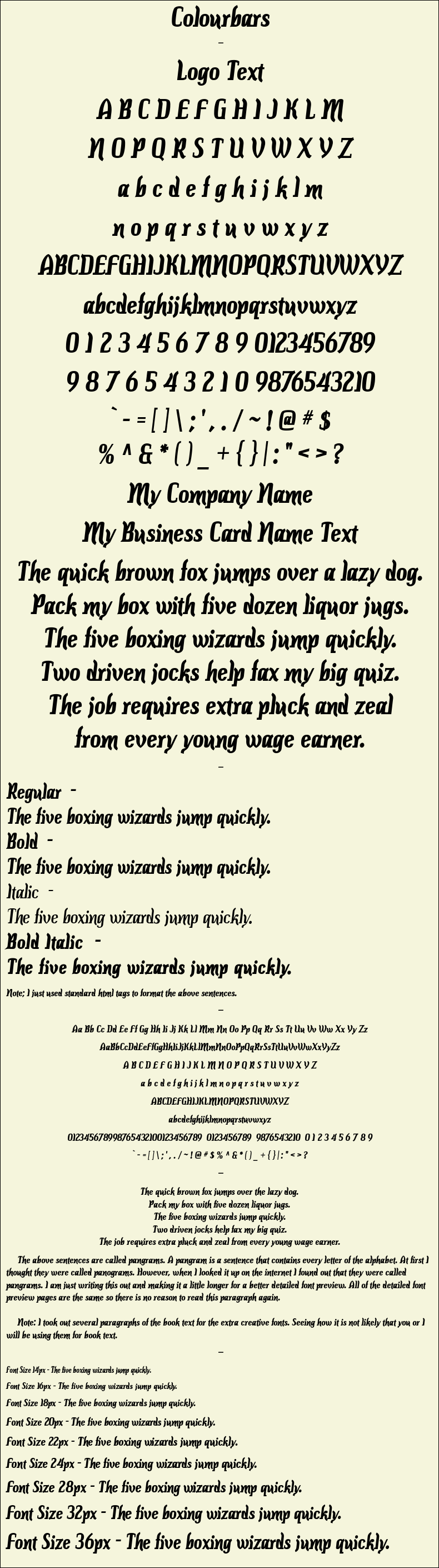 Detailed Picture Preview of The Font - Colourbars