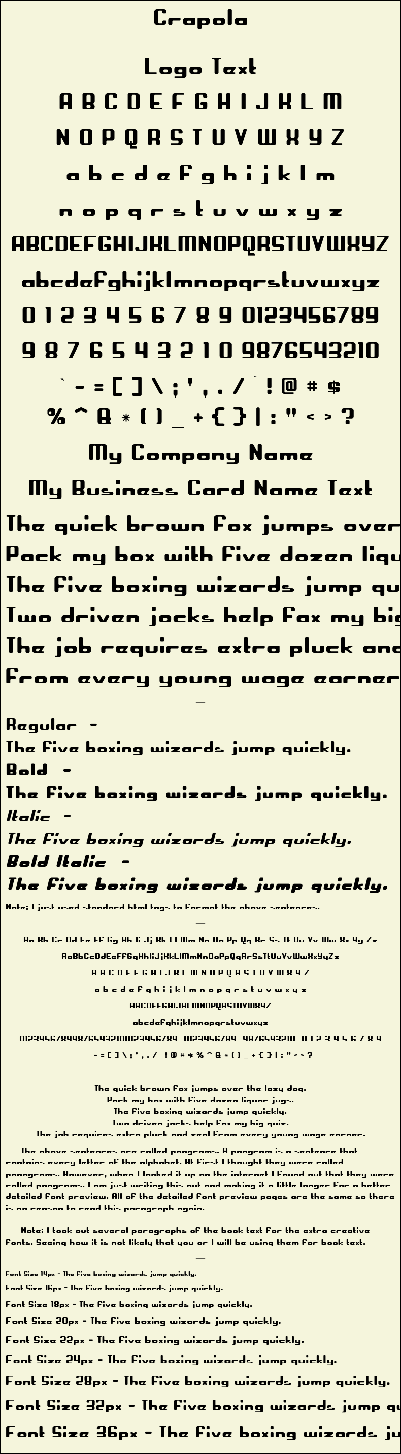 Detailed Picture Preview of The Font - Crapola