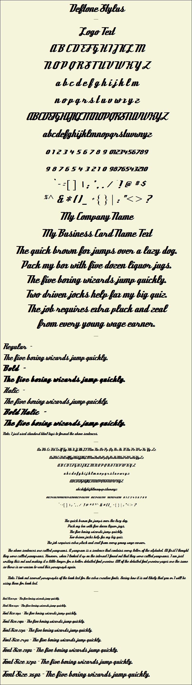 Detailed Picture Preview of The Font - Deftone Stylus