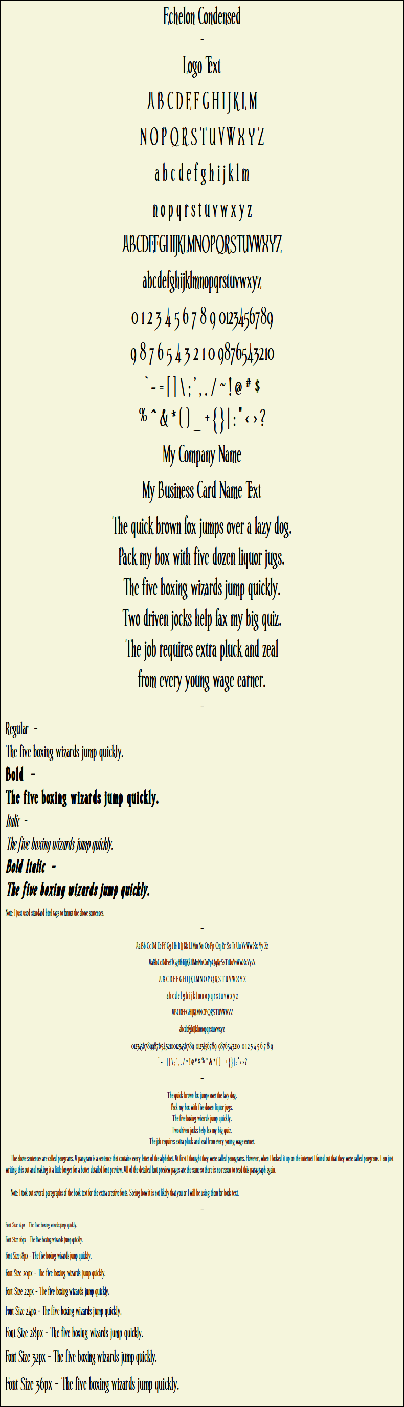 Detailed Picture Preview of The Font - Echelon Condensed