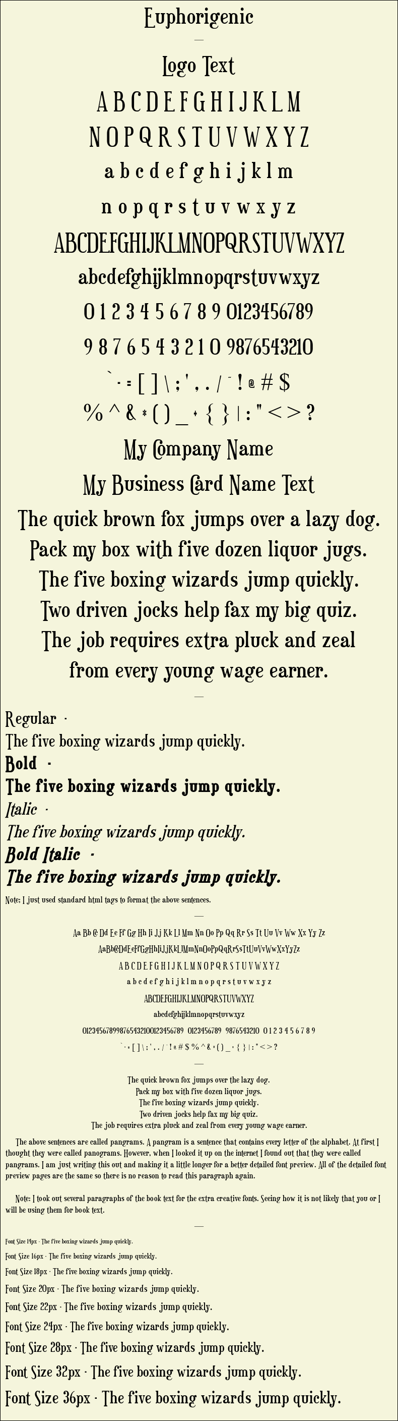 Detailed Picture Preview of The Font - Euphorigenic