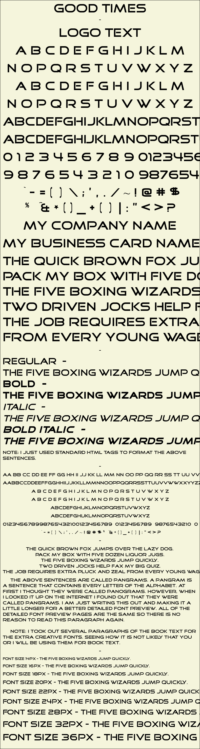 Detailed Picture Preview of The Font - Good Times