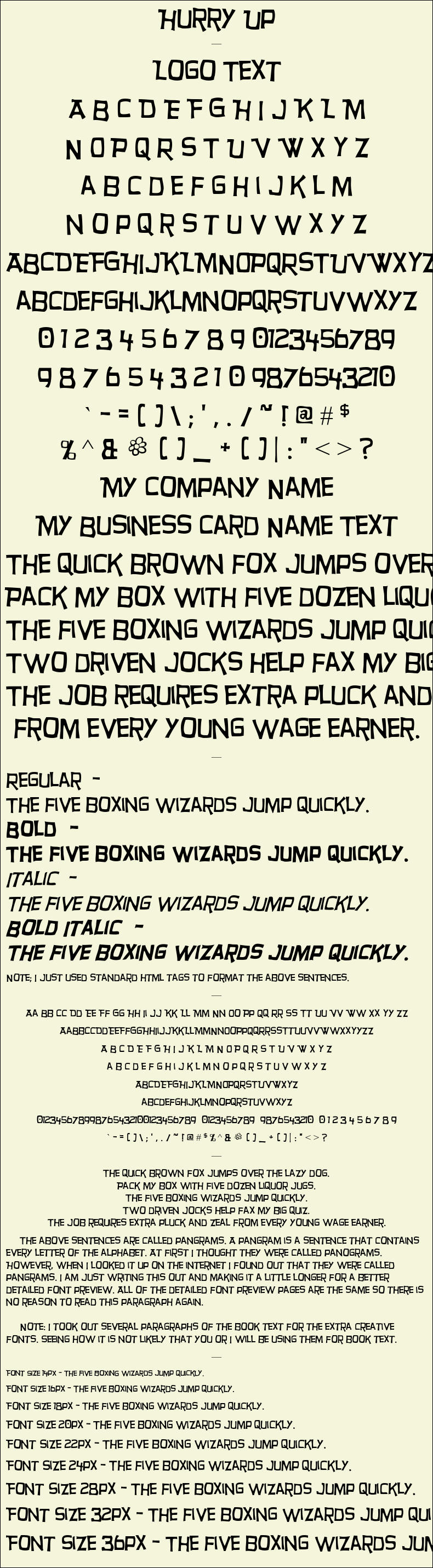 Detailed Picture Preview of The Font - Hurry Up
