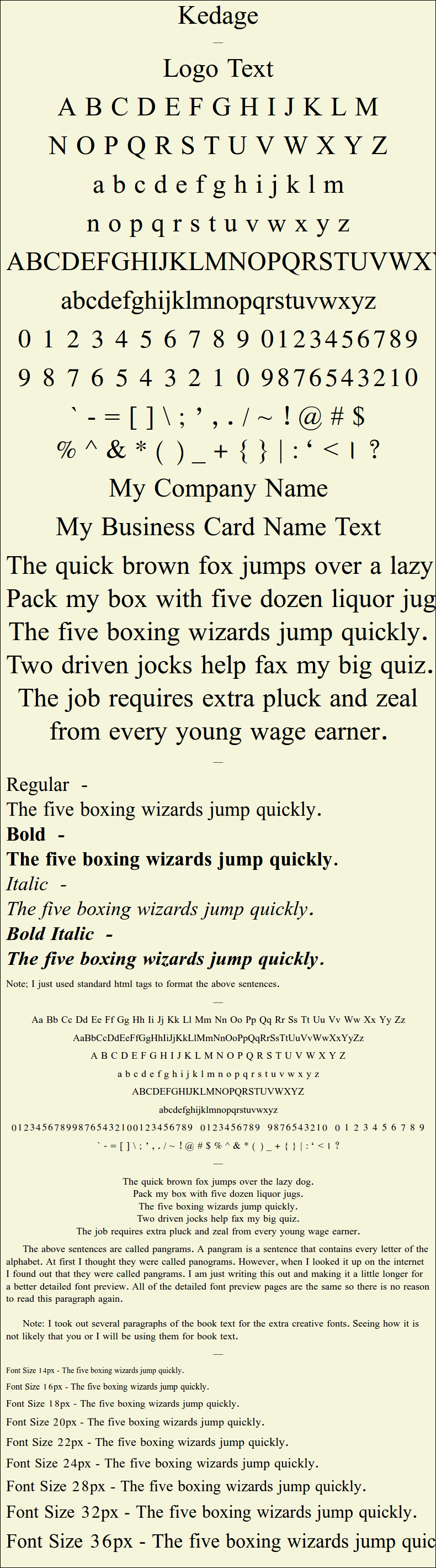Detailed Picture Preview of The Font - Kedage