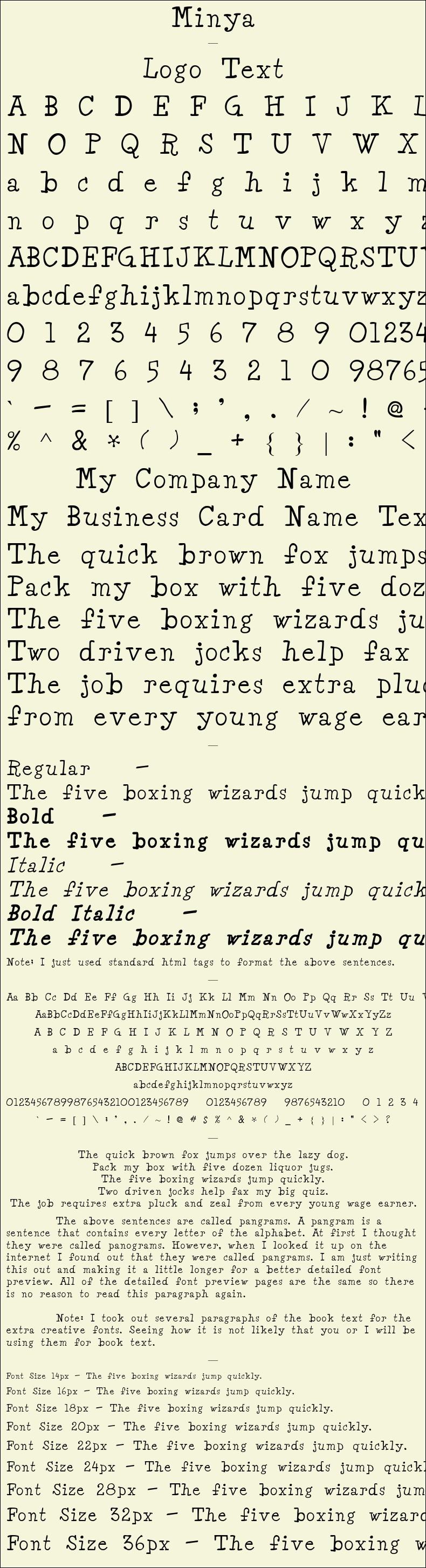 Detailed Picture Preview of The Font - Minya