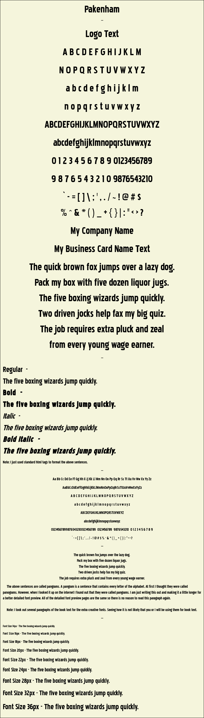 Detailed Picture Preview of The Font - Pakenham