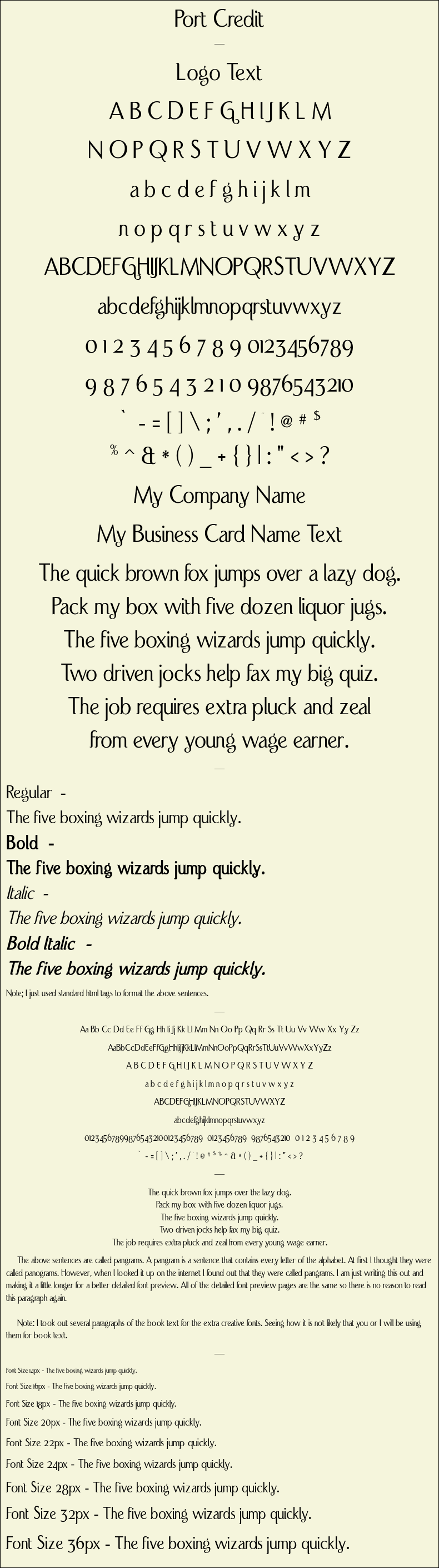 Detailed Picture Preview of The Font - Port Credit