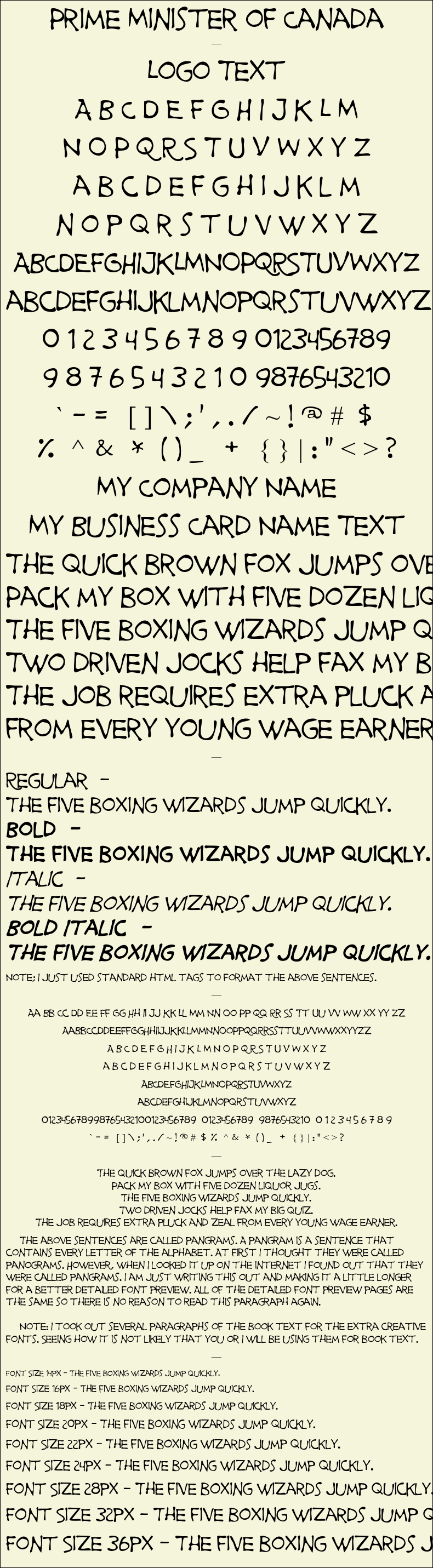 Detailed Picture Preview of The Font - Prime Minister of Canada