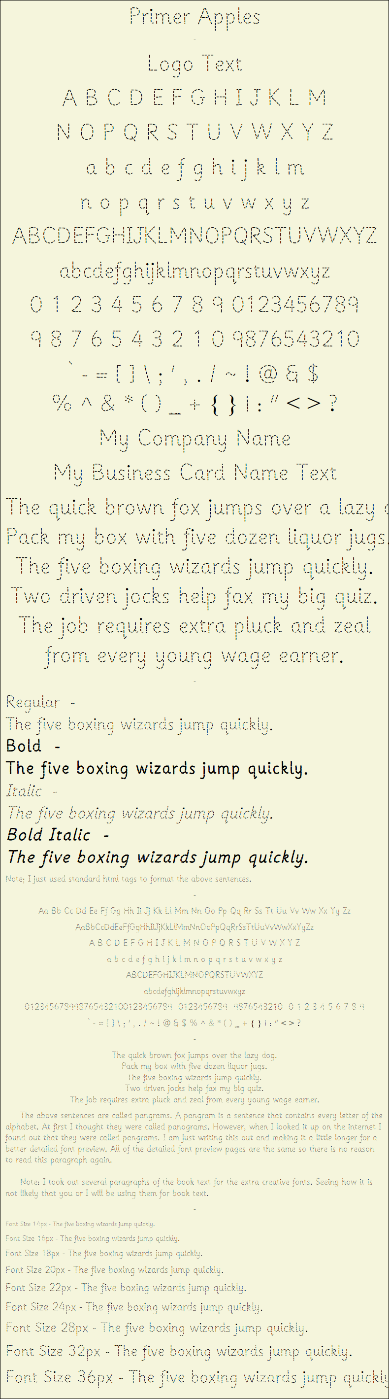 Detailed Picture Preview of The Font - Primer Apples