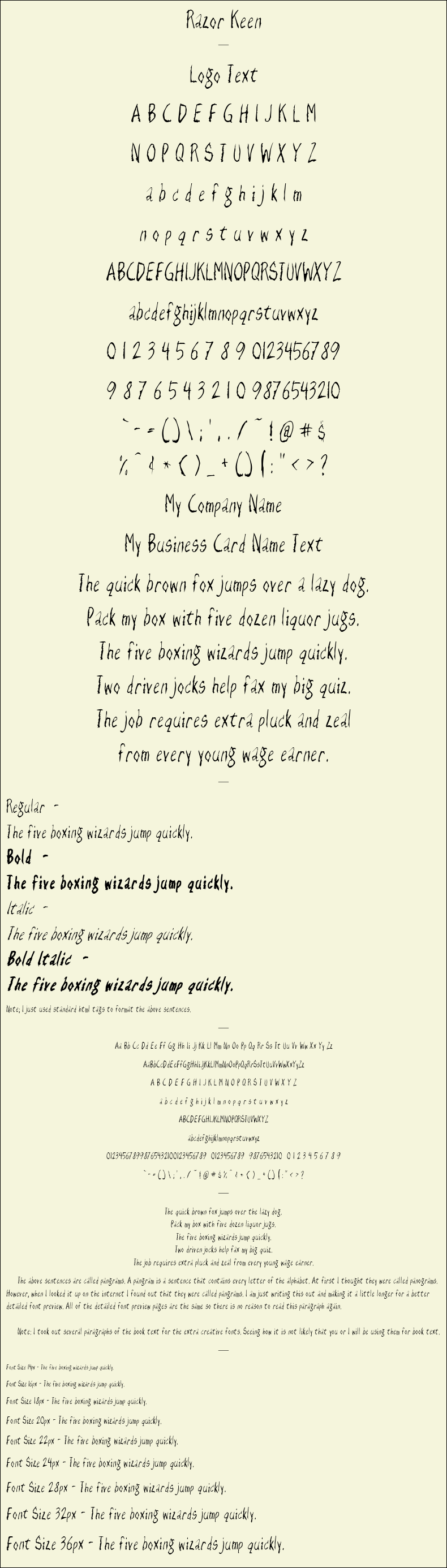 Detailed Picture Preview of The Font - Razor Keen