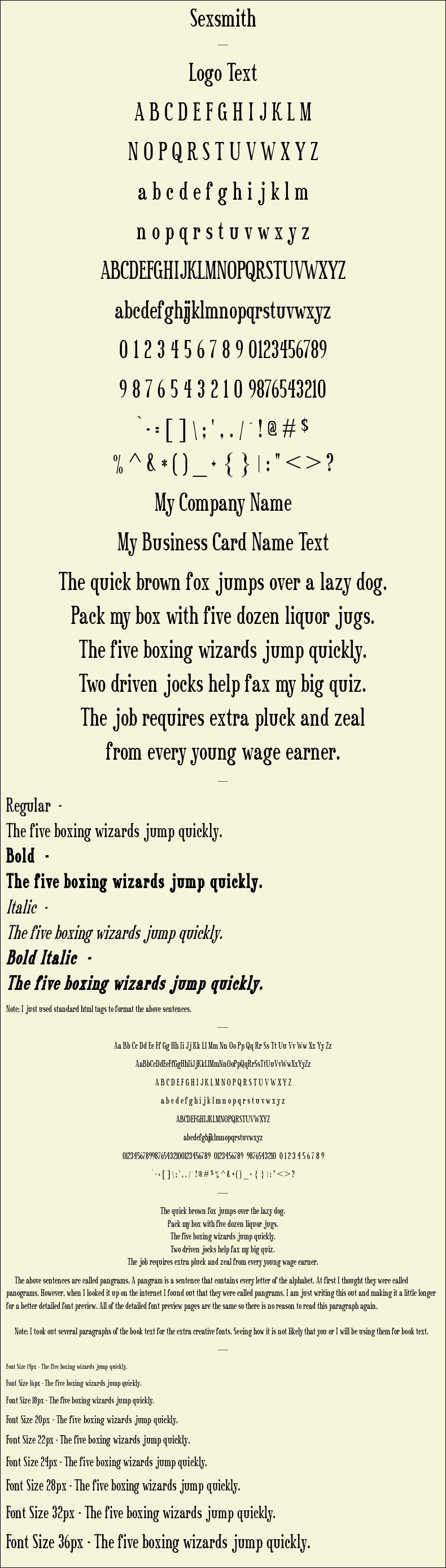Detailed Picture Preview of The Font - Sexsmith