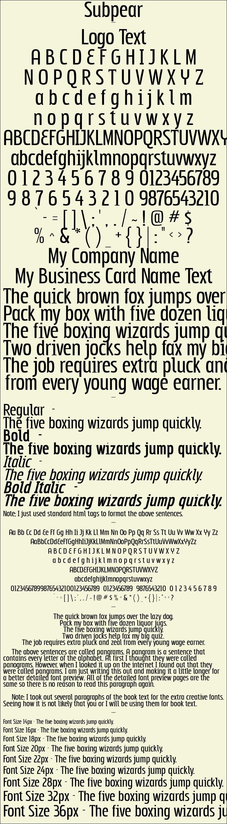 Detailed Picture Preview of The Font - Subpear