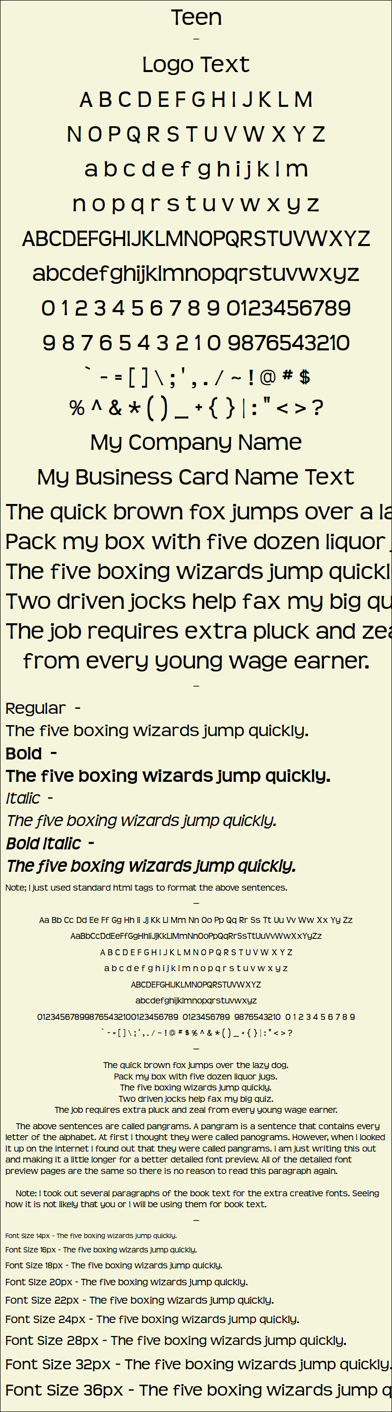 Detailed Picture Preview of The Font - Teen
