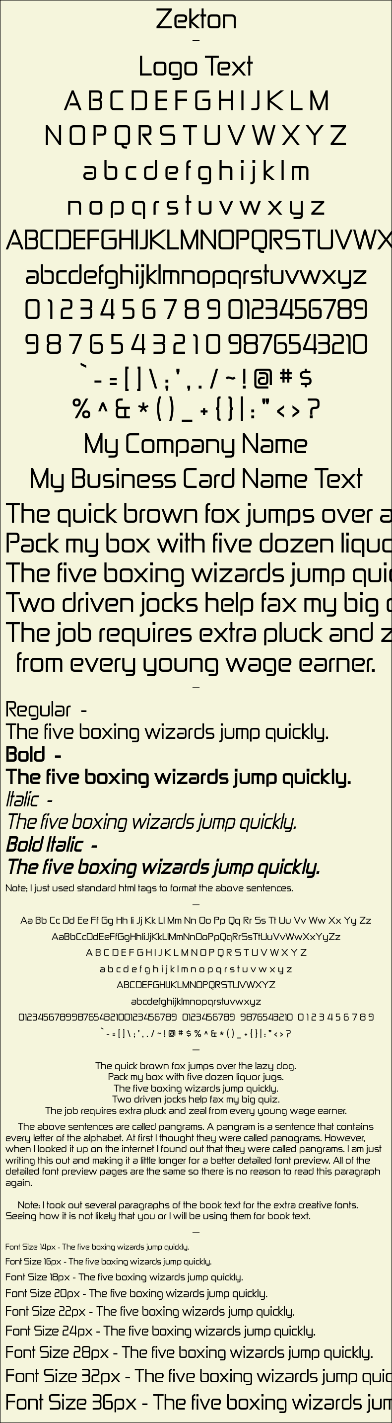 Detailed Picture Preview of The Font - Zekton