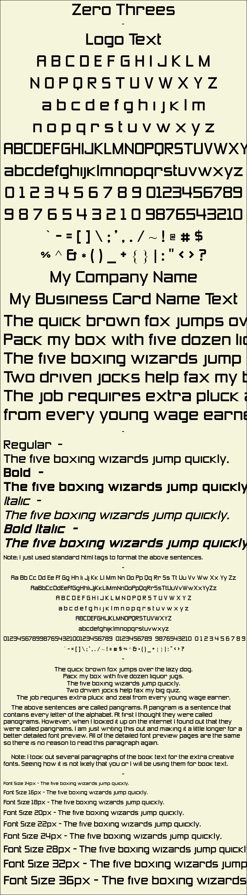 Detailed Picture Preview of The Font - Zero Threes