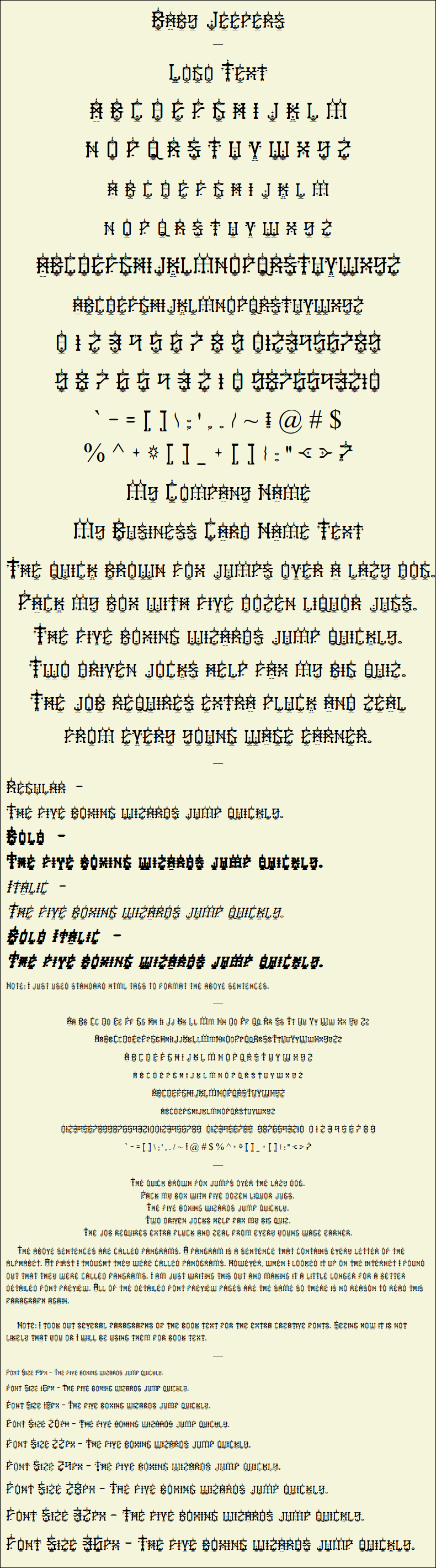 Detailed Picture Preview of The Font - Baby Jeepers