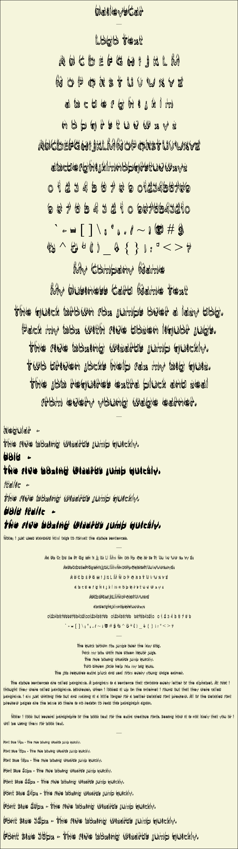 Detailed Picture Preview of The Font - BaileysCar