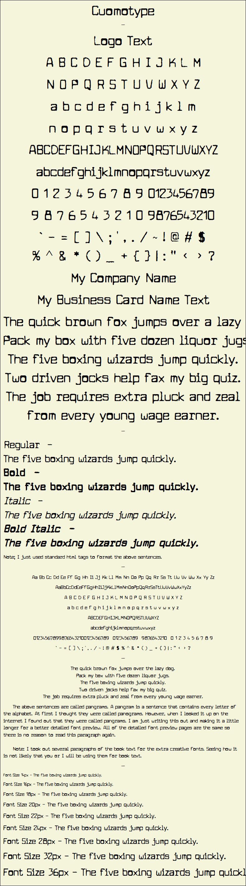 Detailed Picture Preview of The Font - Cuomotype