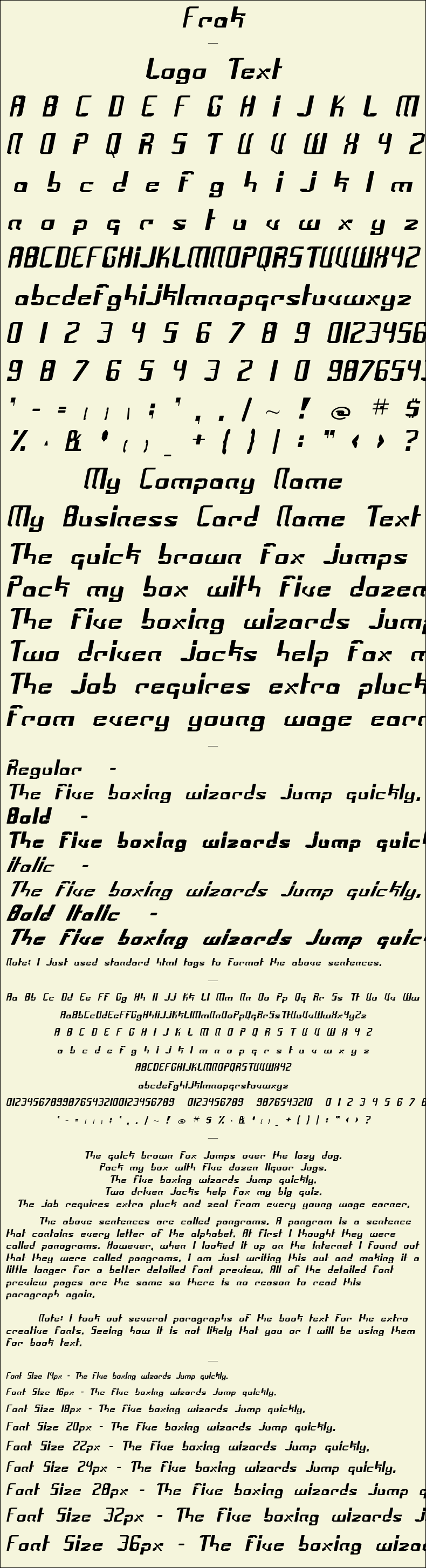 Detailed Picture Preview of The Font - Frak