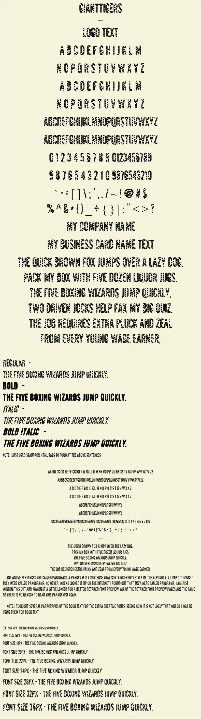 Detailed Picture Preview of The Font - GiantTigers