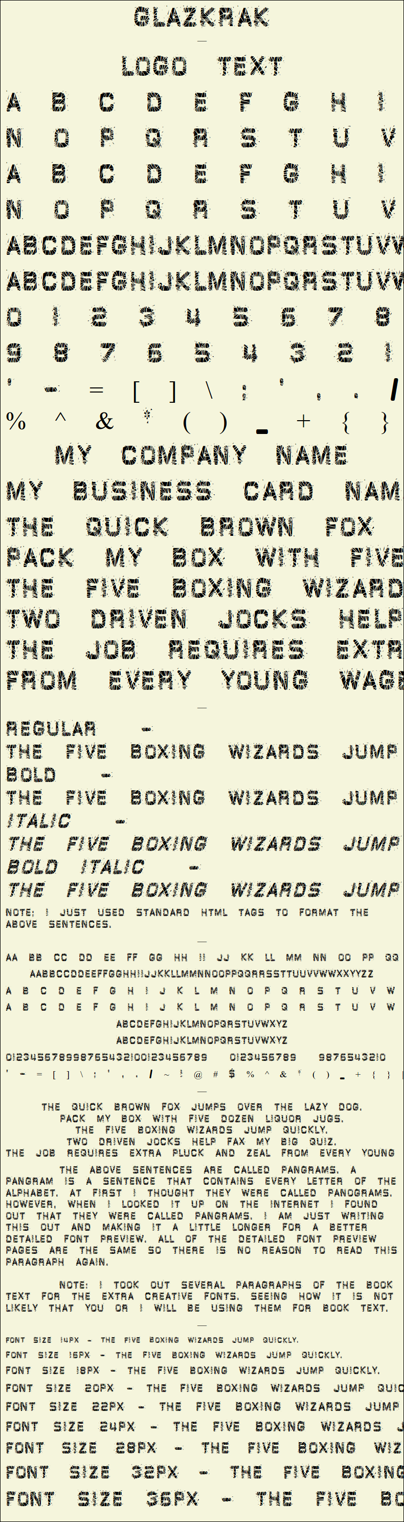 Detailed Picture Preview of The Font - GlazKrak