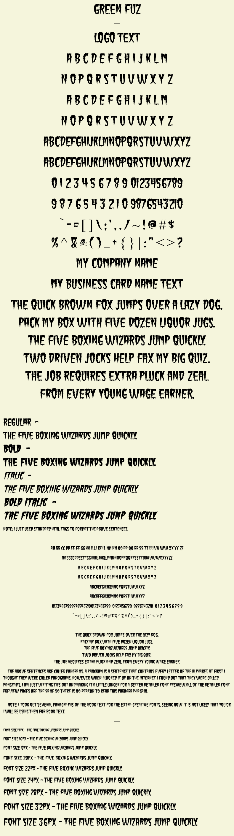 Detailed Picture Preview of The Font - Green Fuz