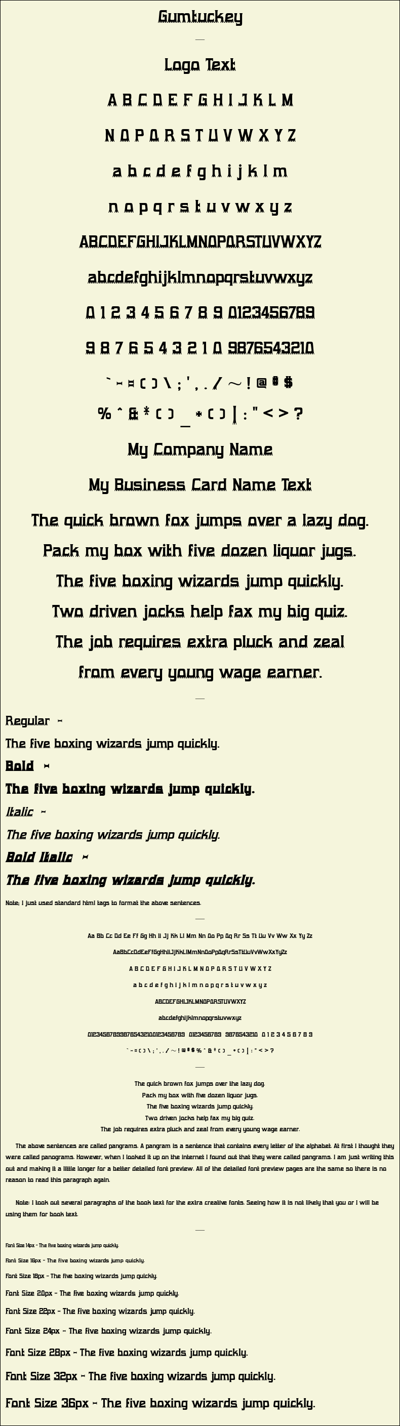 Detailed Picture Preview of The Font - Gumtuckey