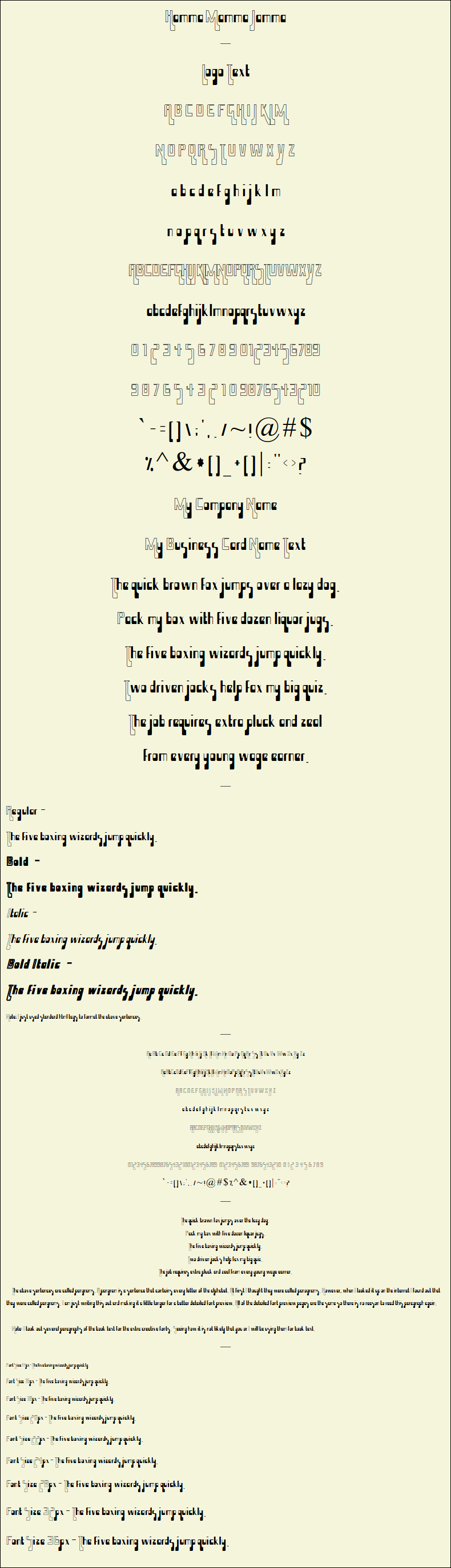 Detailed Picture Preview of The Font - Hamma Mamma Jamma