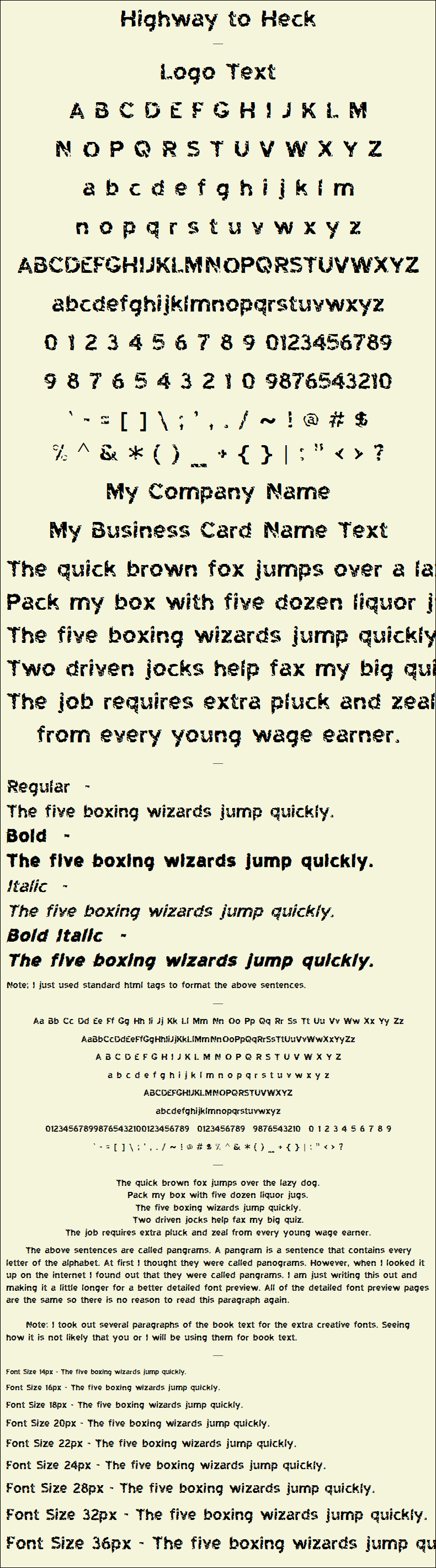 Detailed Picture Preview of The Font - Highway to Heck