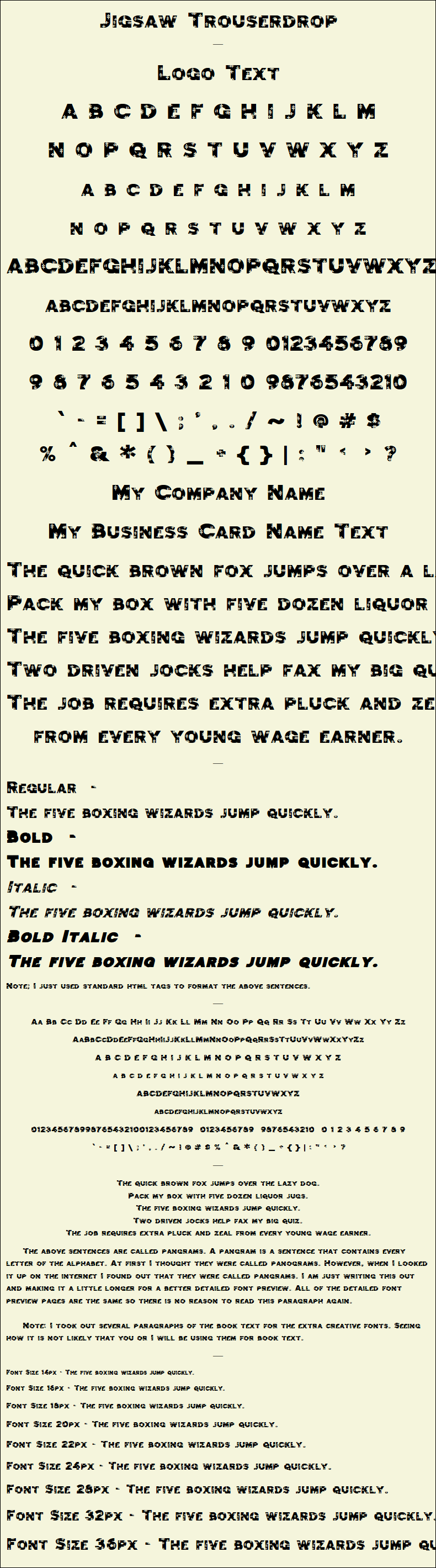 Detailed Picture Preview of The Font - Jigsaw Trouserdrop
