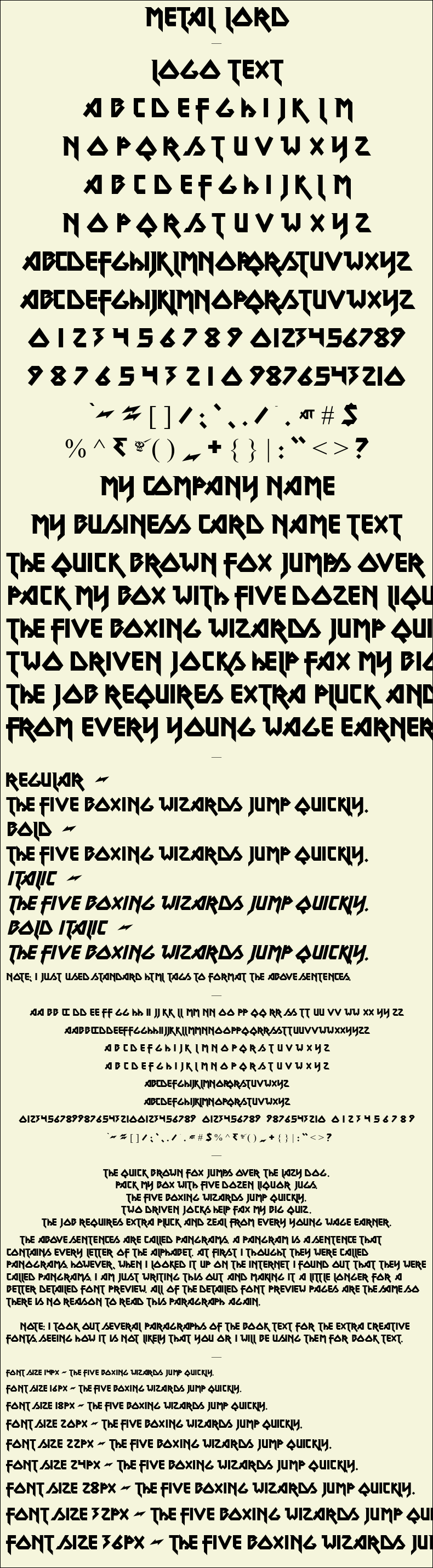 Detailed Picture Preview of The Font - Metal Lord