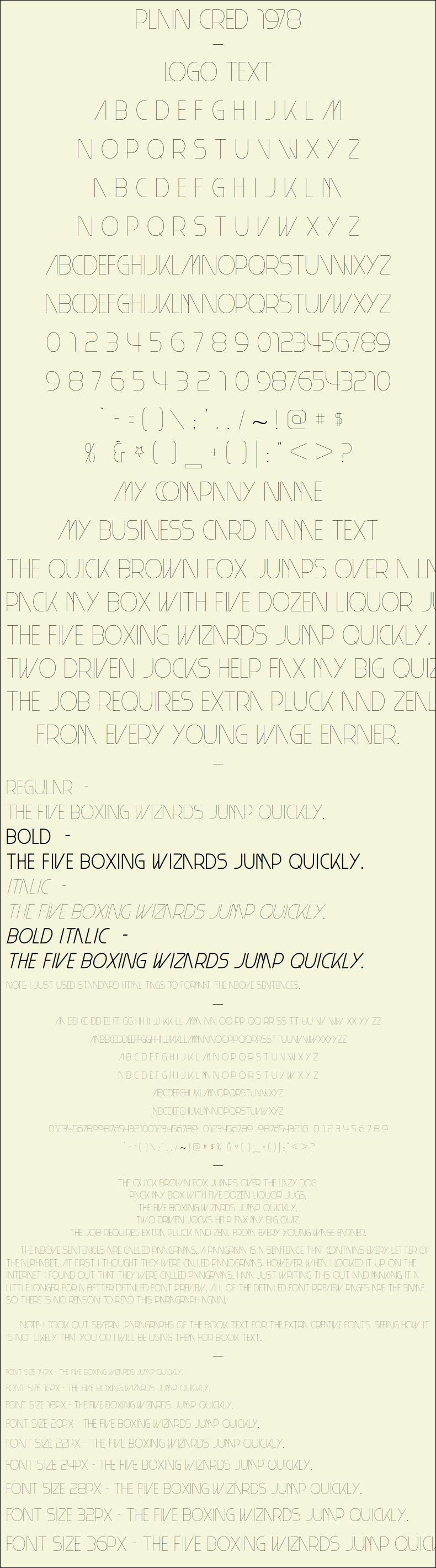Detailed Picture Preview of The Font - Plain Cred 1978
