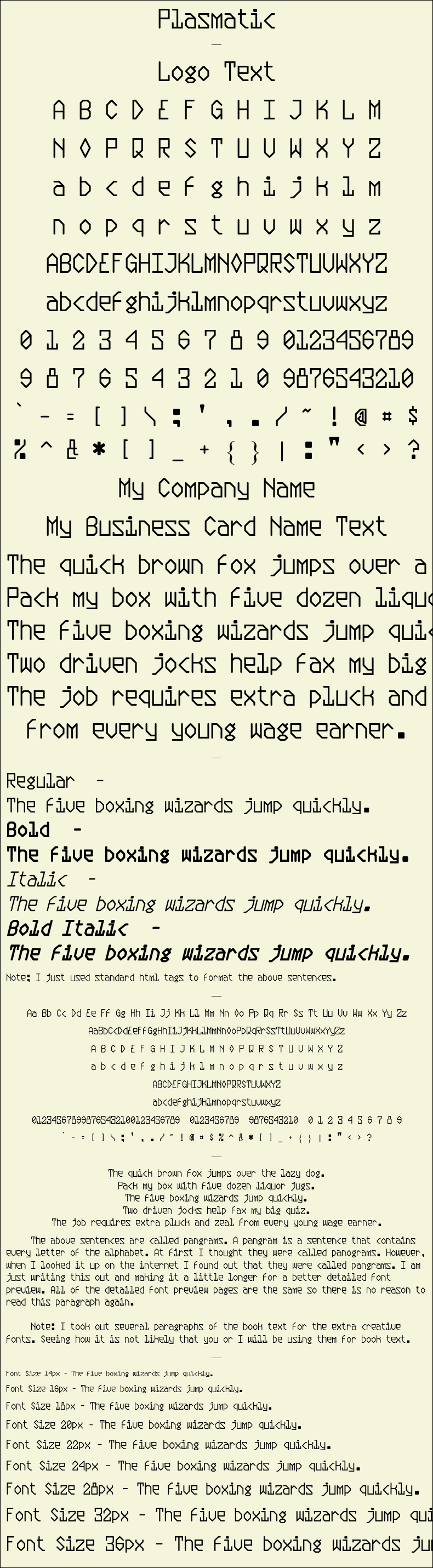 Detailed Picture Preview of The Font - Plasmatic