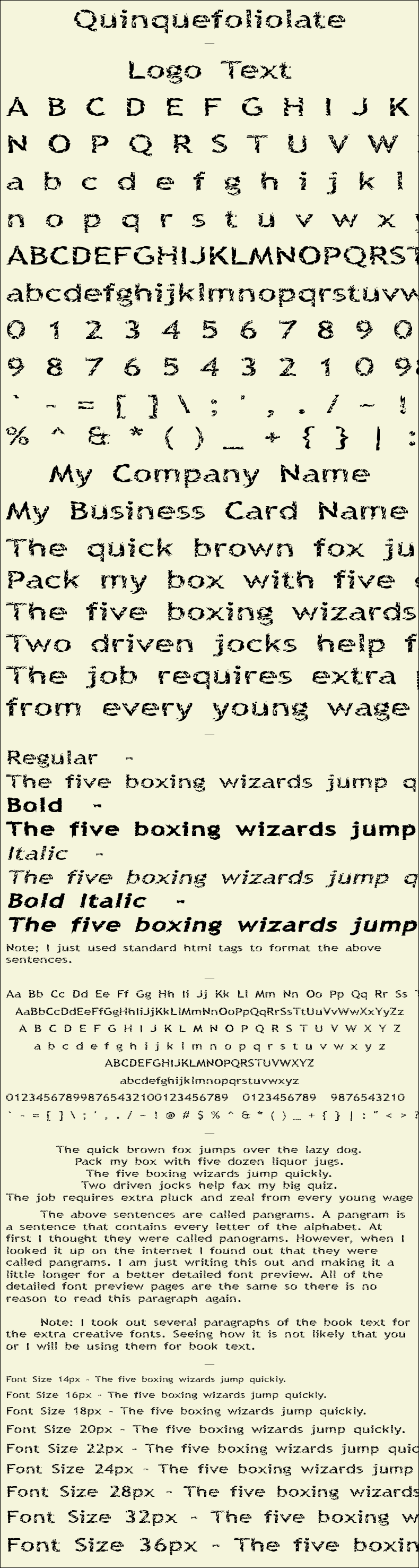 Detailed Picture Preview of The Font - Quinquefoliolate