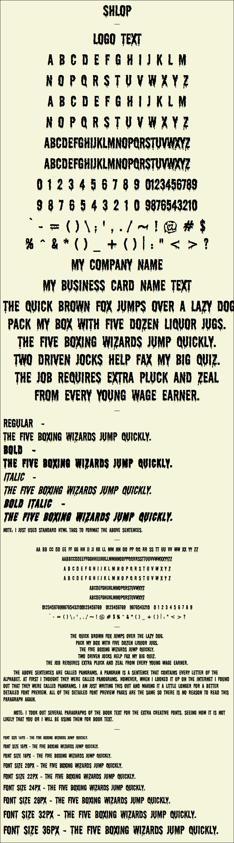 Detailed Picture Preview of The Font - Shlop