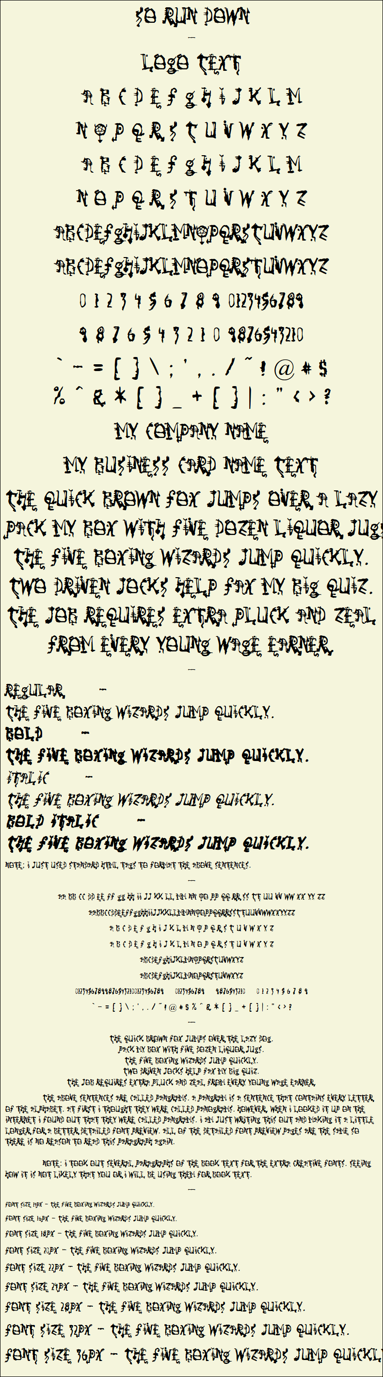 Detailed Picture Preview of The Font - So Run Down