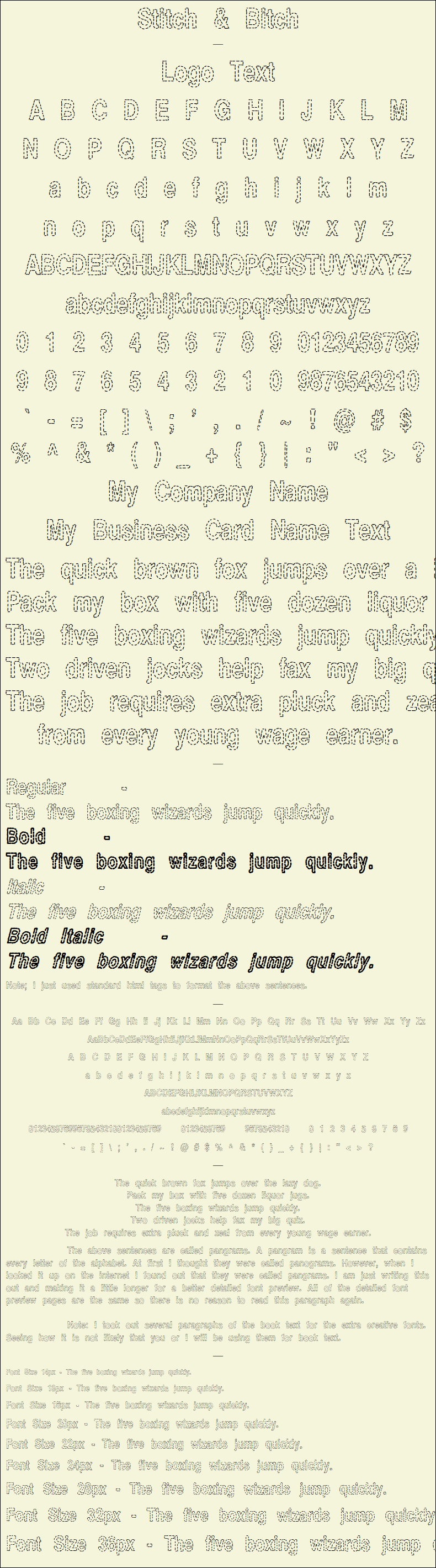 Detailed Picture Preview of The Font - Stitch & Bitch
