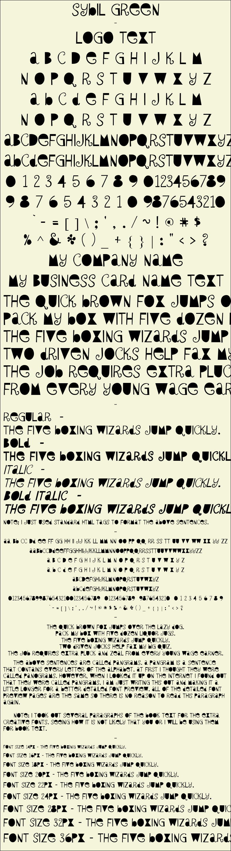 Detailed Picture Preview of The Font - Sybil Green