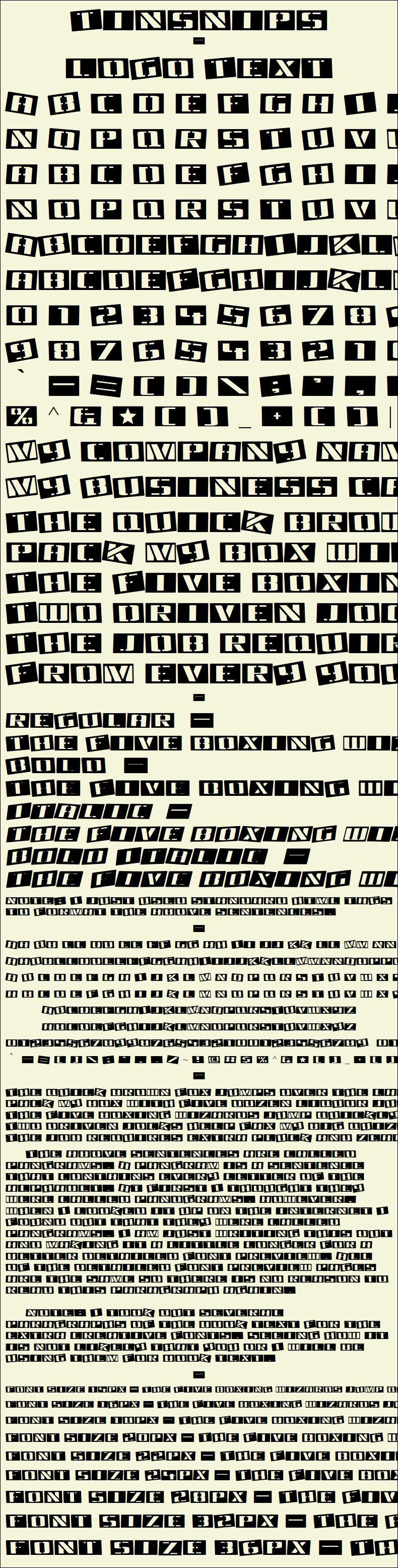 Detailed Picture Preview of The Font - Tinsnips